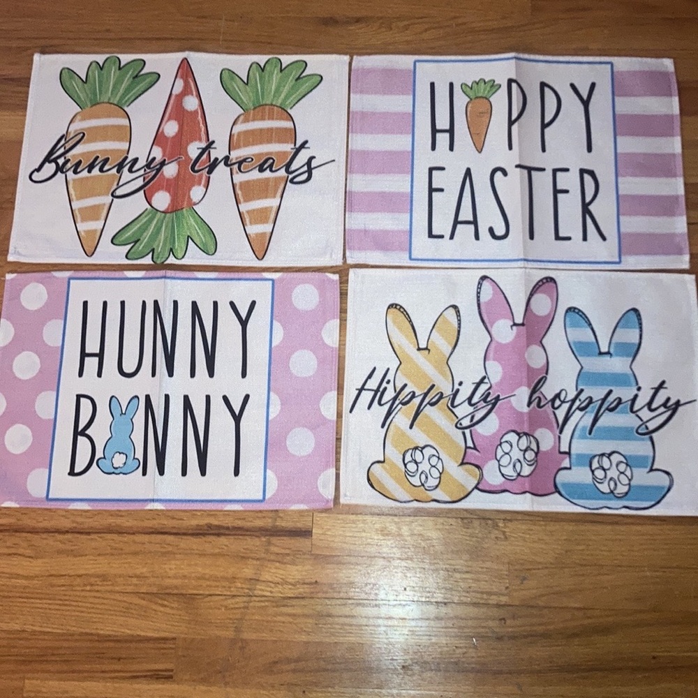 Four Happy Easter Canvas Hunny Bunny Placemats New Without Tags